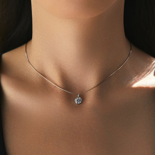 925 Sterling Silver Bezel Set Moissanite Snake Chain Necklace 80200523