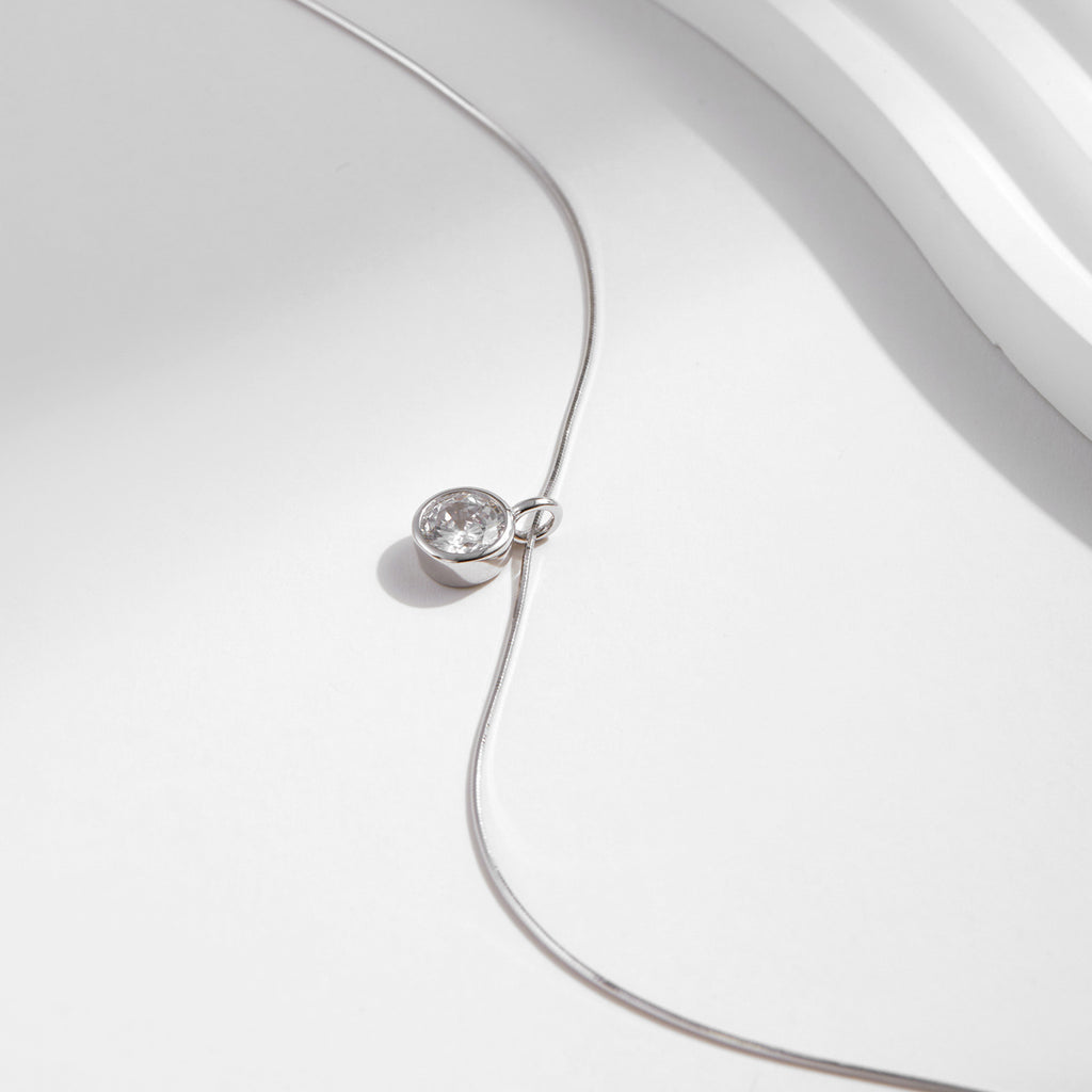 925 Sterling Silver Bezel Set Moissanite Snake Chain Necklace 80200523