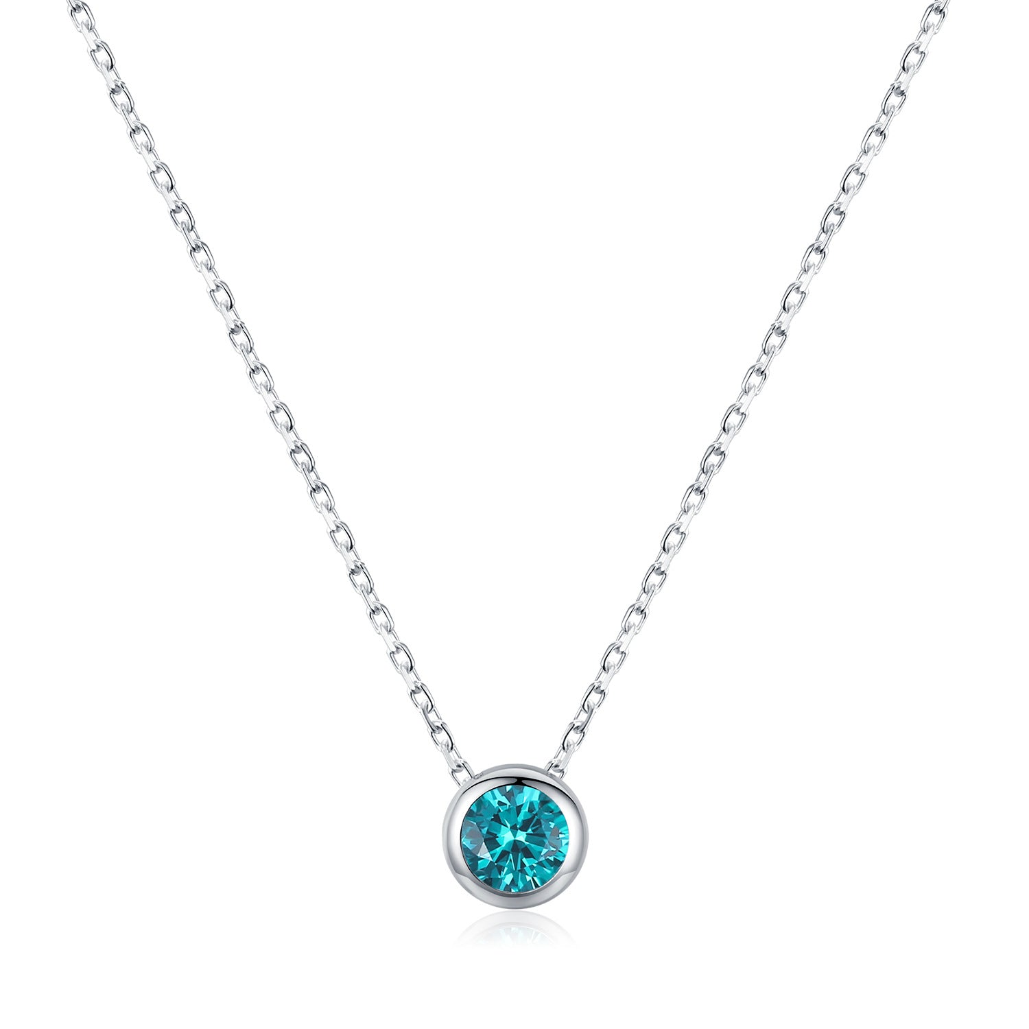 925 Sterling Silver Vintage Paraiba Blue Zircon Bezel Necklace 80200524