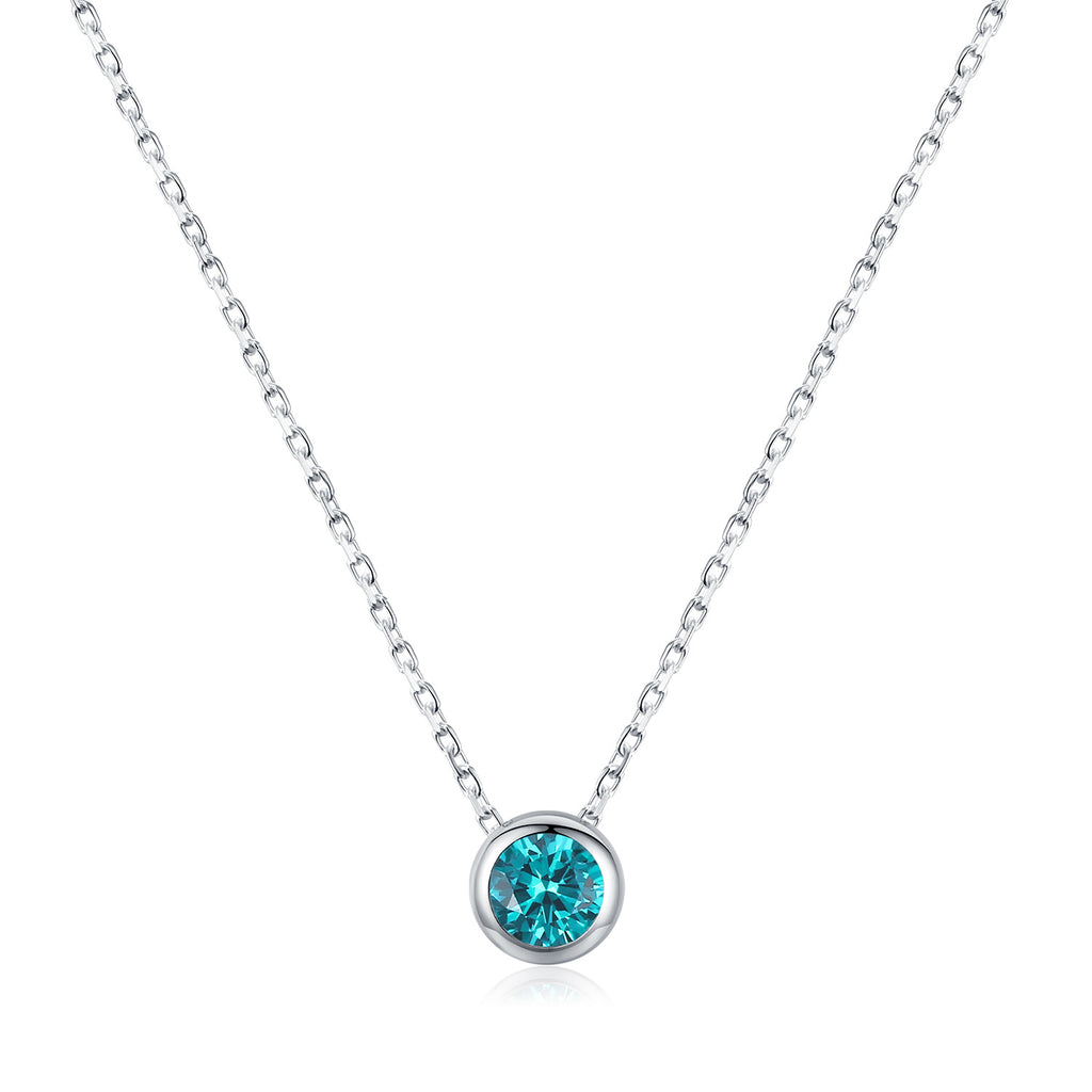 925 Sterling Silver Vintage Paraiba Blue Zircon Bezel Necklace 80200524