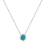 925 Sterling Silver Vintage Paraiba Blue Zircon Bezel Necklace 80200524