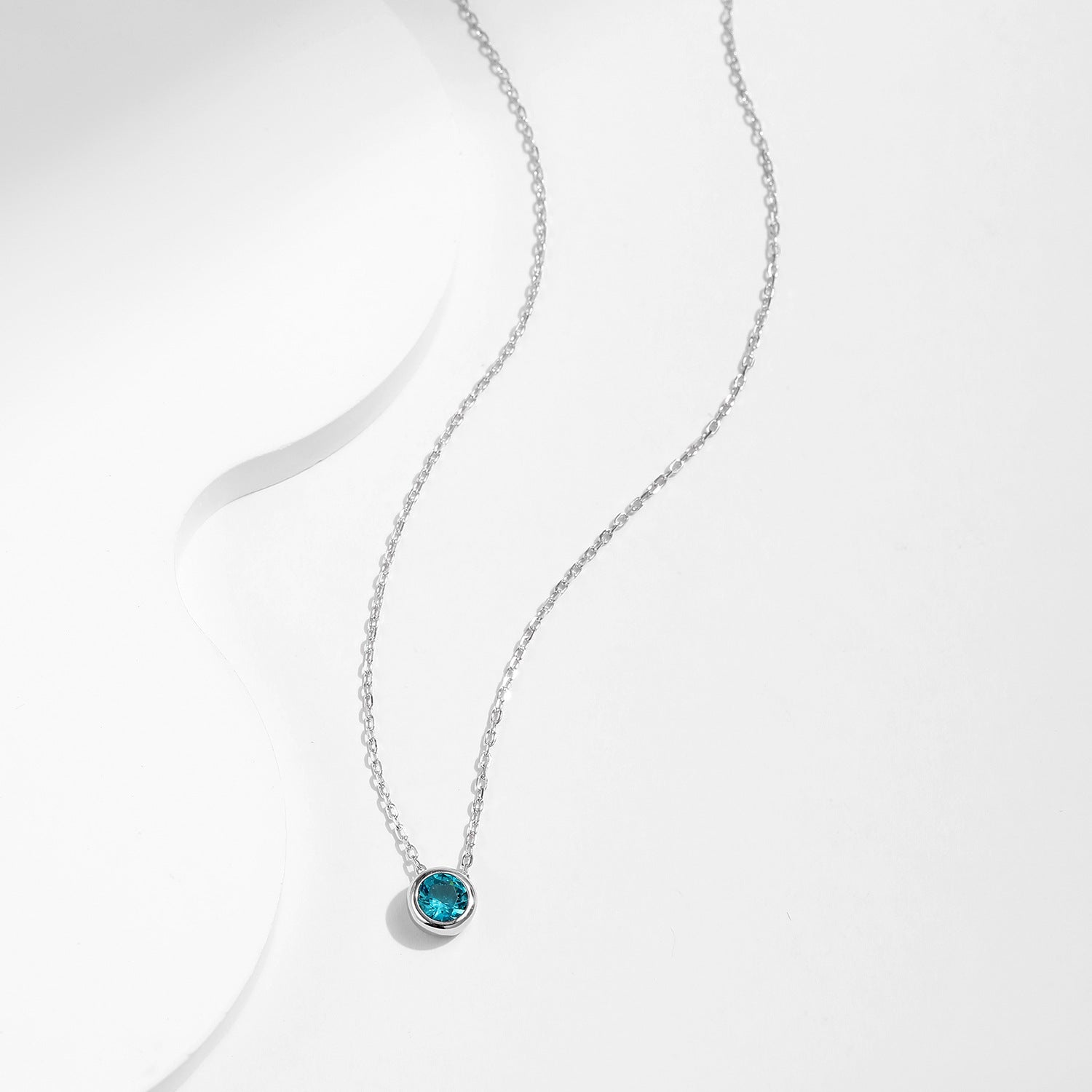 925 Sterling Silver Vintage Paraiba Blue Zircon Bezel Necklace 80200524