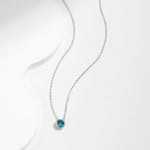 925 Sterling Silver Vintage Paraiba Blue Zircon Bezel Necklace 80200524