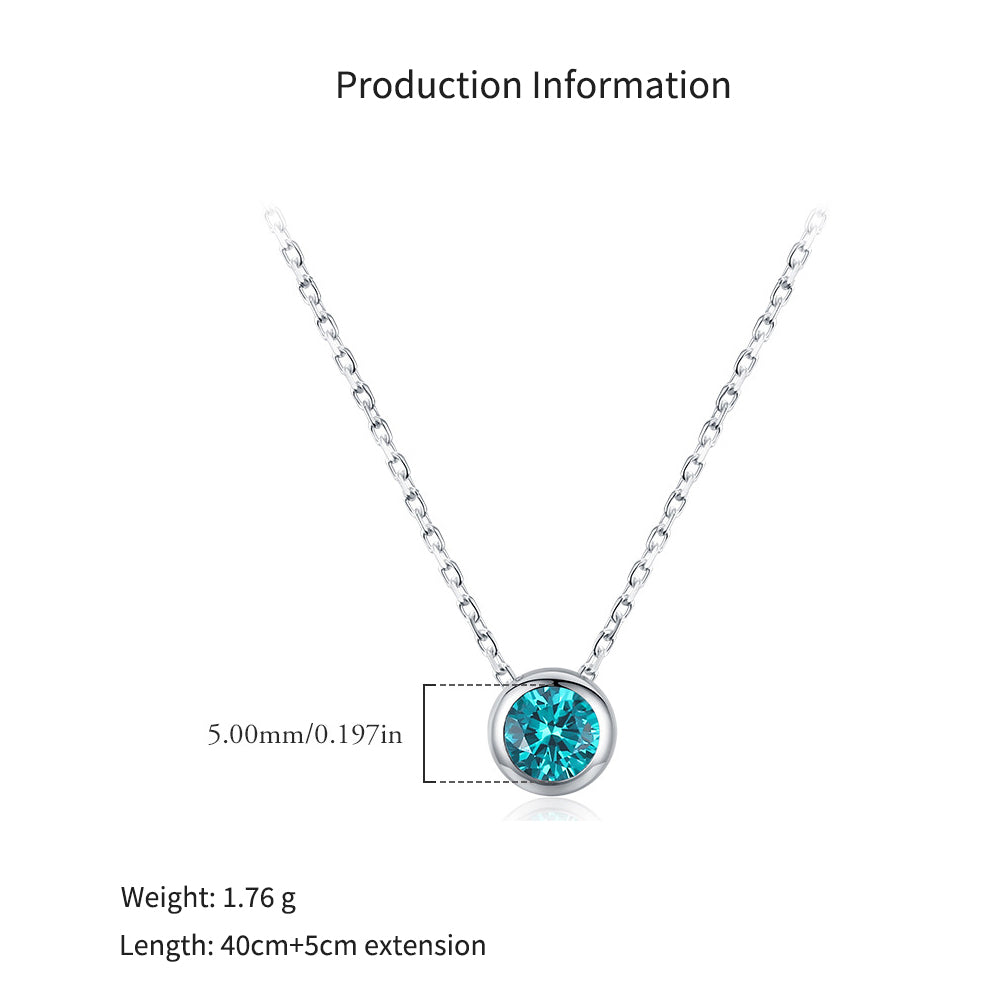 925 Sterling Silver Vintage Paraiba Blue Zircon Bezel Necklace 80200524