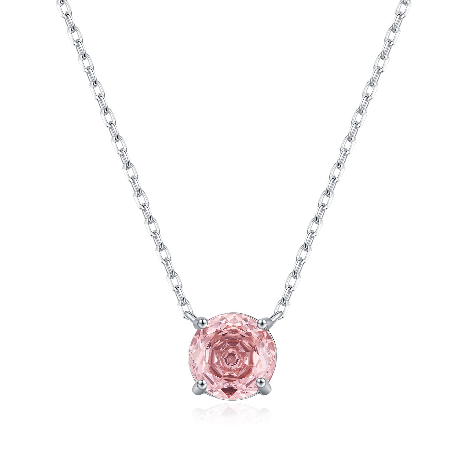 925 Sterling Silver Rose Cut Morganite Pink Zircon Solitaire Necklace 80200525