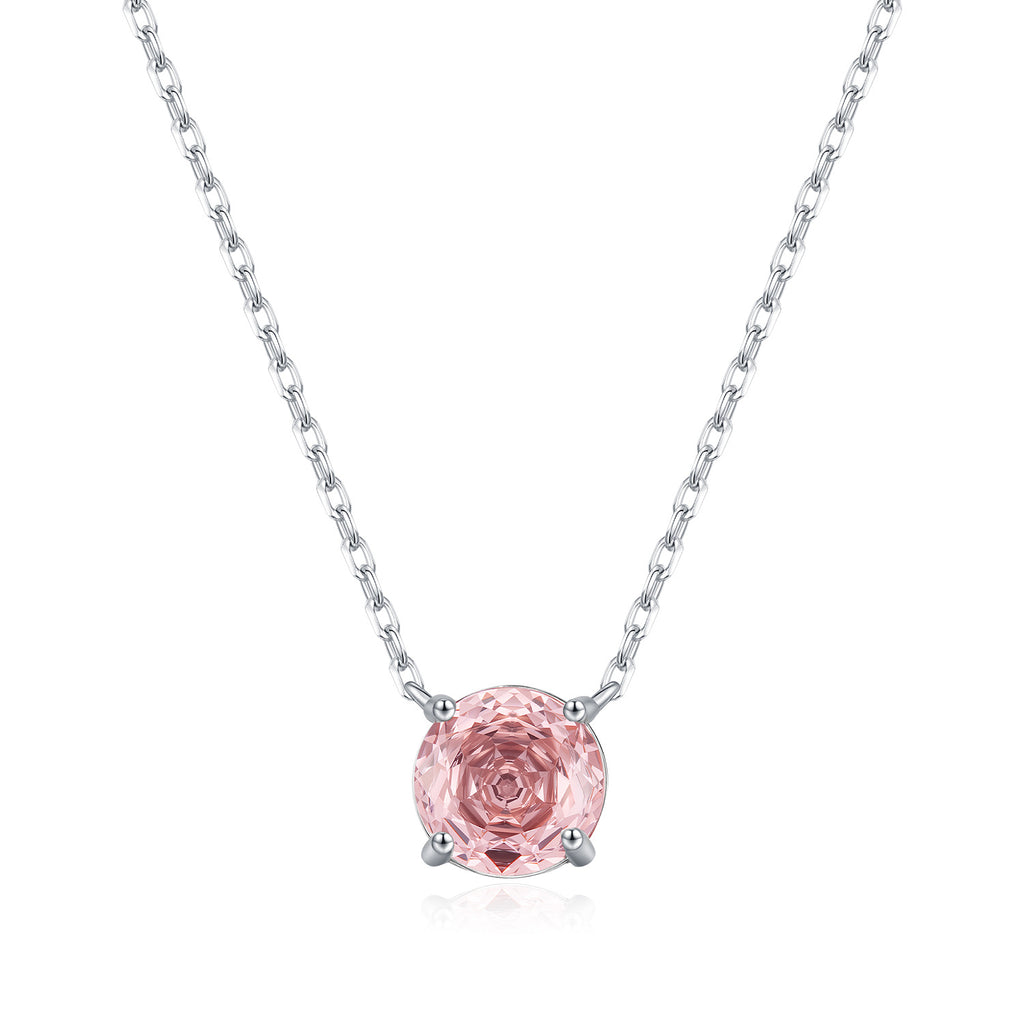 925 Sterling Silver Rose Cut Morganite Pink Zircon Solitaire Necklace 80200525