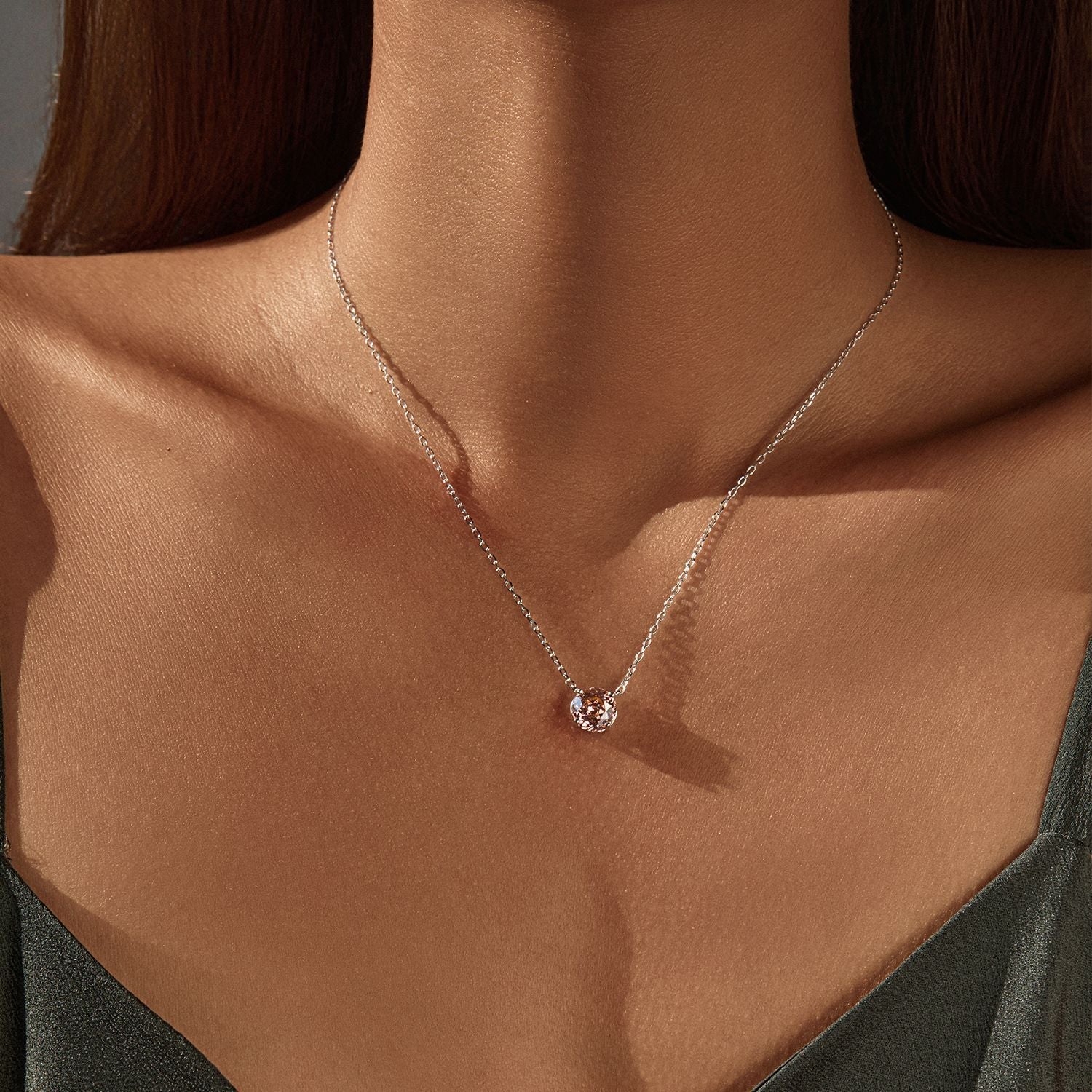 925 Sterling Silver Rose Cut Morganite Pink Zircon Solitaire Necklace 80200525