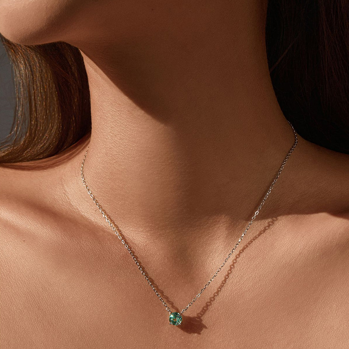 925 Sterling Silver Rose Cut Paraiba Green Zircon Solitaire Necklace 80200526