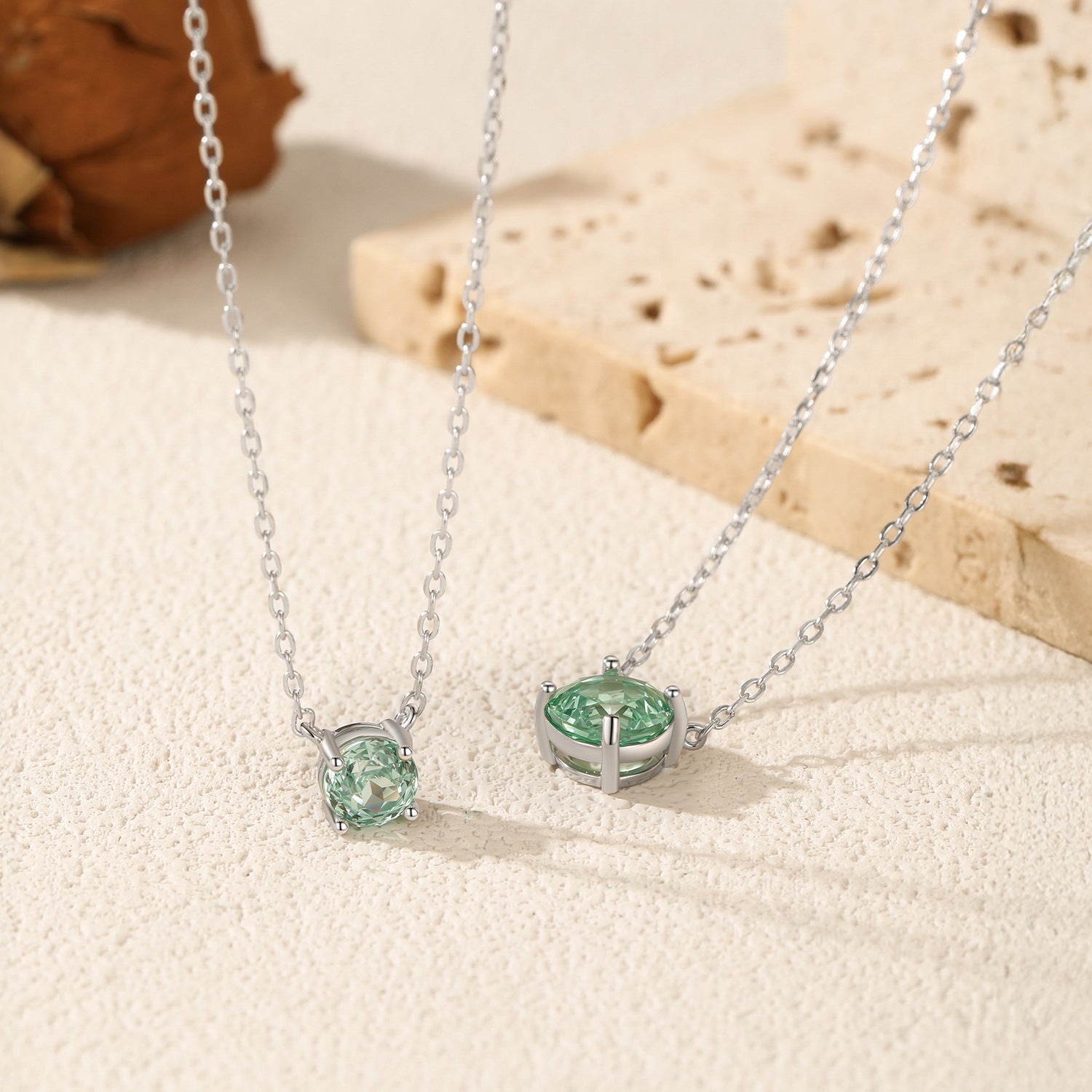 925 Sterling Silver Rose Cut Paraiba Green Zircon Solitaire Necklace 80200526