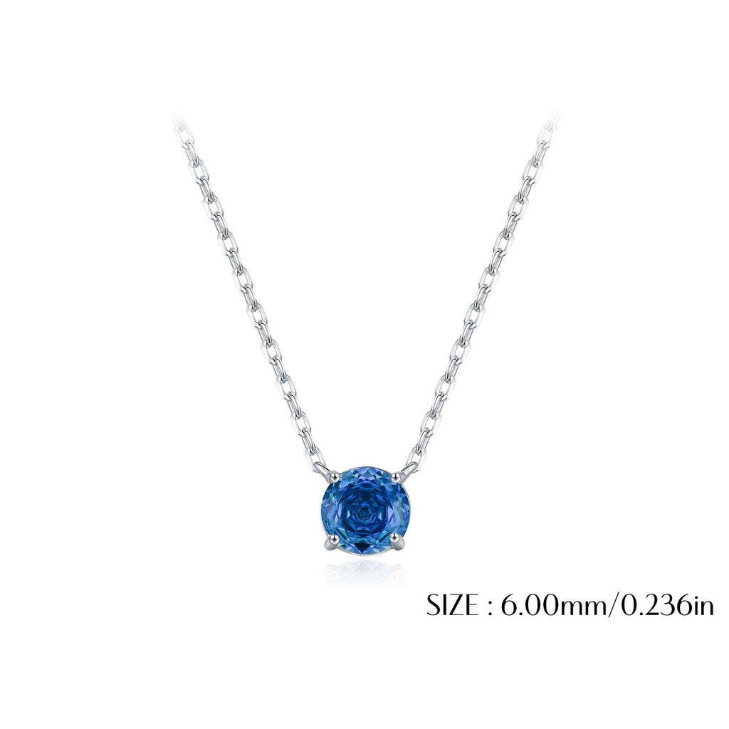 925 Sterling Silver Rose Cut Royal Blue Zircon Solitaire Necklace 80200527