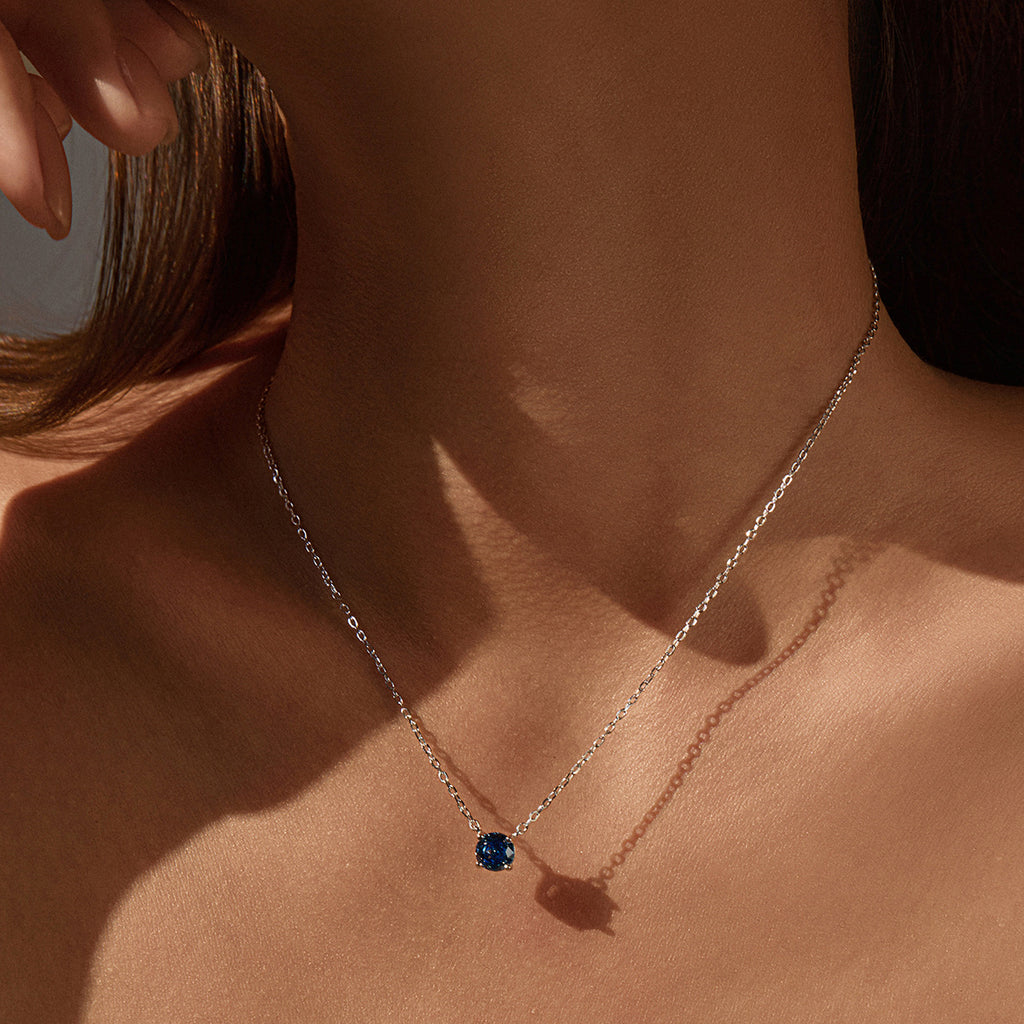 925 Sterling Silver Rose Cut Royal Blue Zircon Solitaire Necklace 80200527