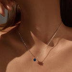 925 Sterling Silver Rose Cut Royal Blue Zircon Solitaire Necklace 80200527