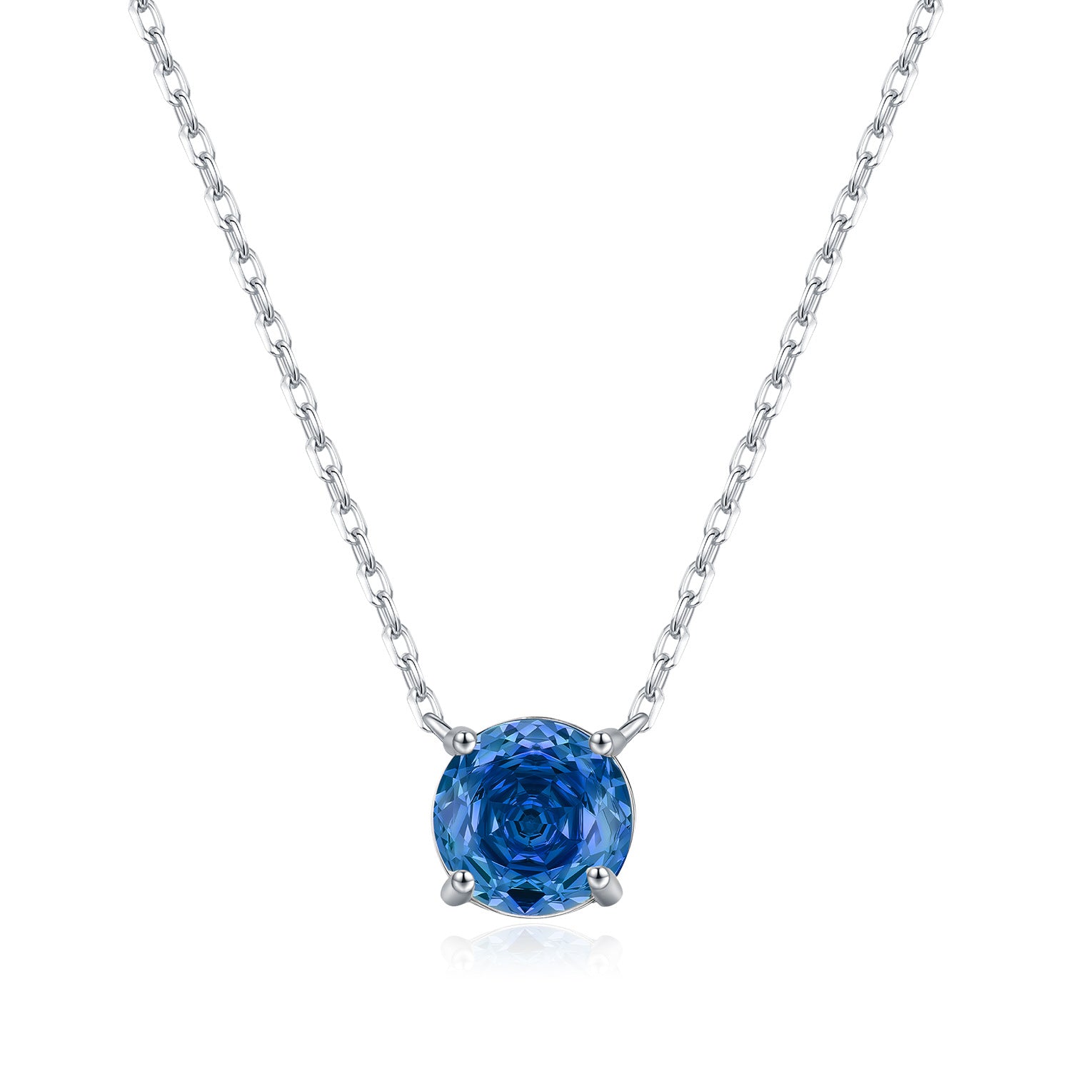 925 Sterling Silver Rose Cut Royal Blue Zircon Solitaire Necklace 80200527