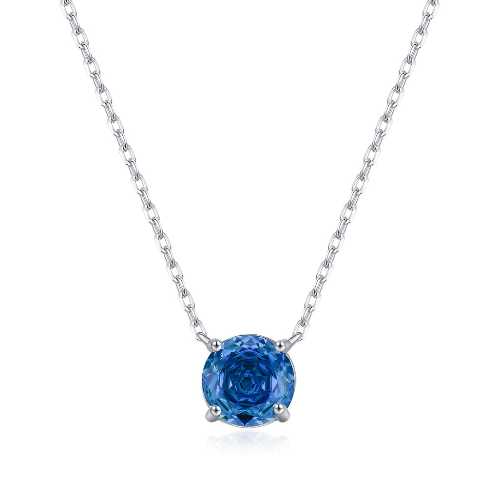 925 Sterling Silver Rose Cut Royal Blue Zircon Solitaire Necklace 80200527