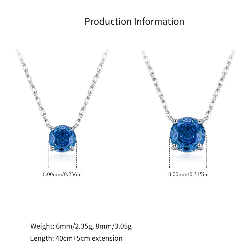 925 Sterling Silver Rose Cut Royal Blue Zircon Solitaire Necklace 80200527