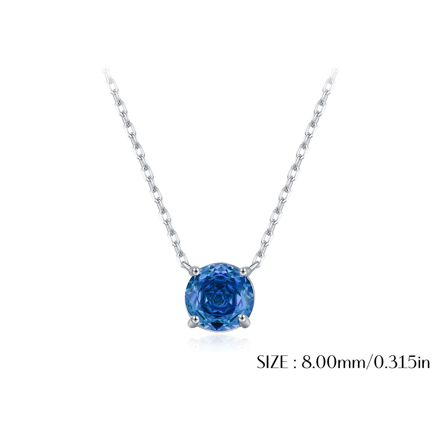 925 Sterling Silver Rose Cut Royal Blue Zircon Solitaire Necklace 80200527