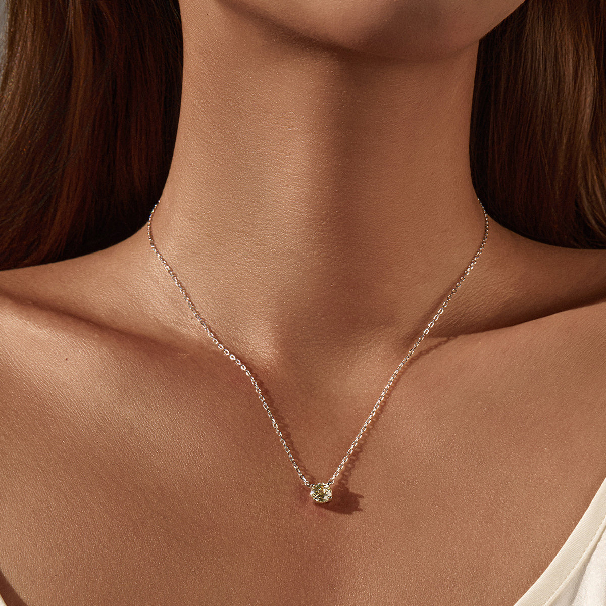 925 Sterling Silver Rose Cut Yellow Zircon Solitaire Necklace 80200528
