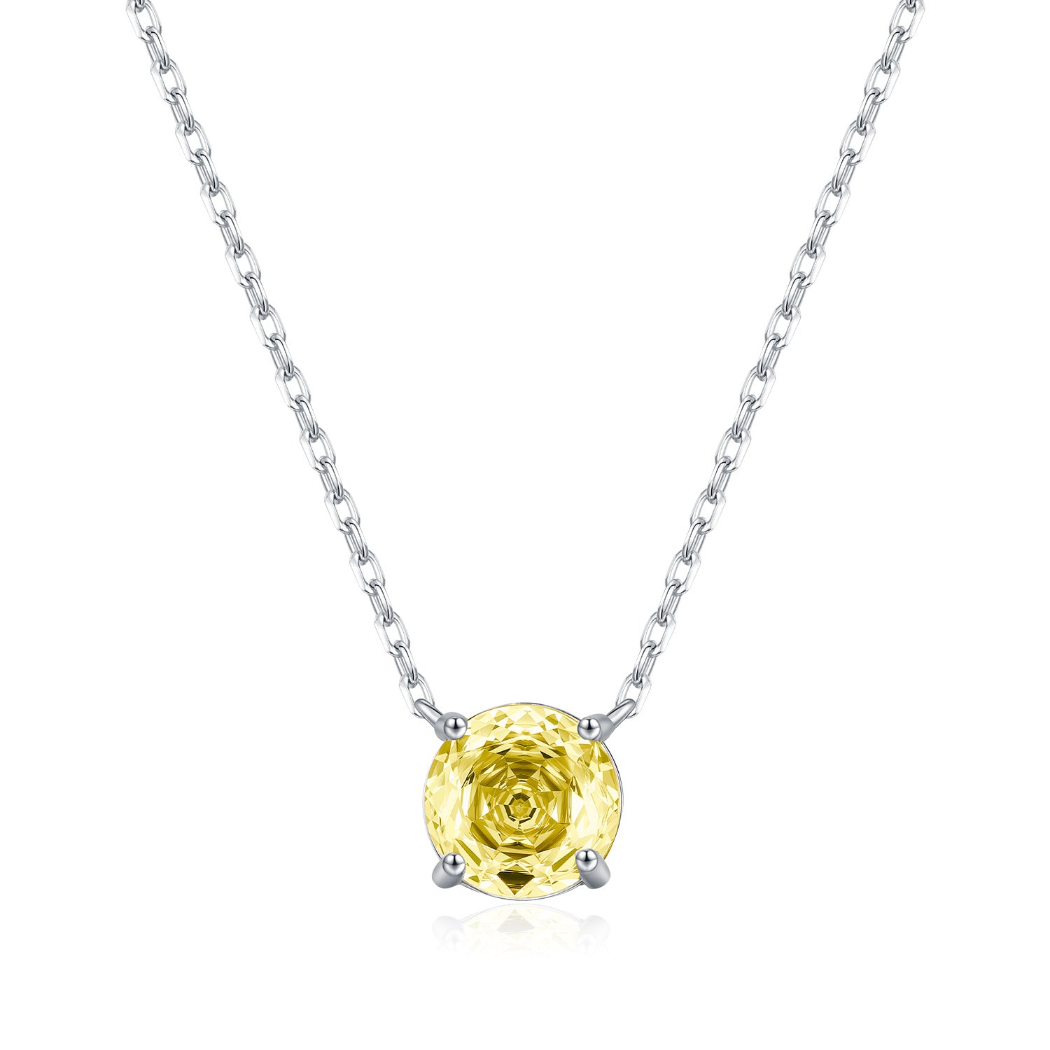 925 Sterling Silver Rose Cut Yellow Zircon Solitaire Necklace 80200528