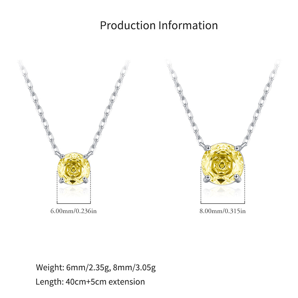 925 Sterling Silver Rose Cut Yellow Zircon Solitaire Necklace 80200528