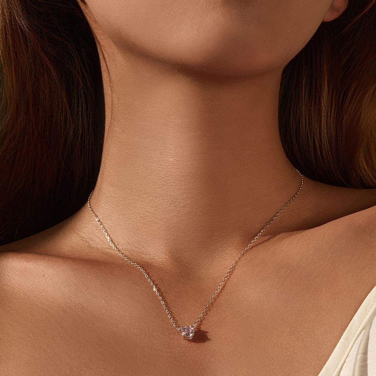 925 Sterling Silver Rose Cut Pink Zircon Solitaire Necklace 80200529