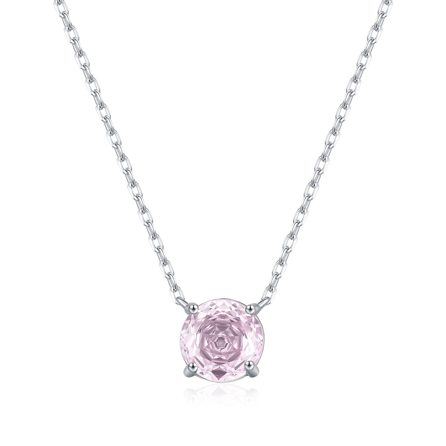 925 Sterling Silver Rose Cut Pink Zircon Solitaire Necklace 80200529
