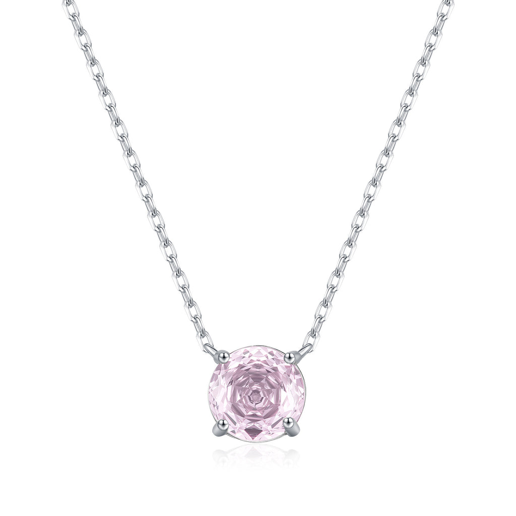 925 Sterling Silver Rose Cut Pink Zircon Solitaire Necklace 80200529