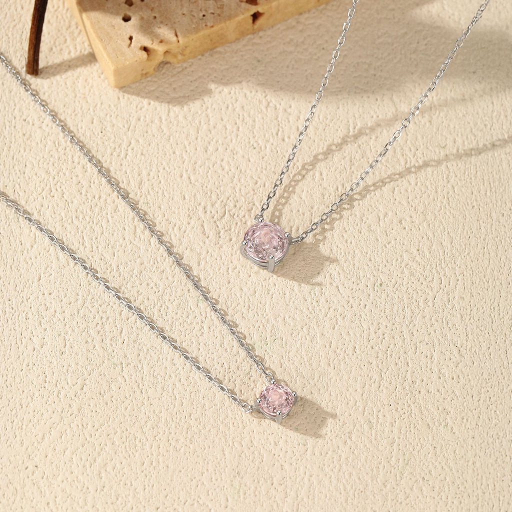 925 Sterling Silver Rose Cut Pink Zircon Solitaire Necklace 80200529