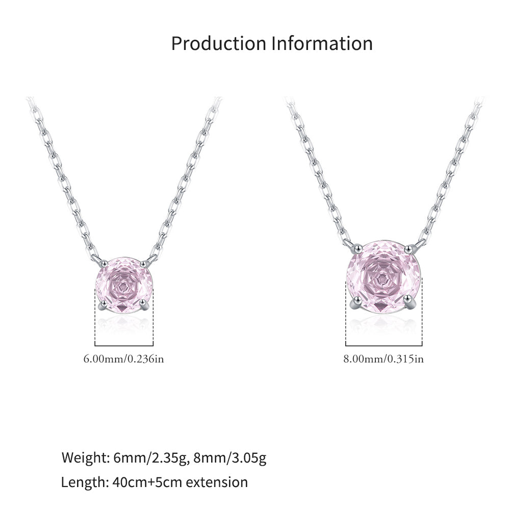 925 Sterling Silver Rose Cut Pink Zircon Solitaire Necklace 80200529