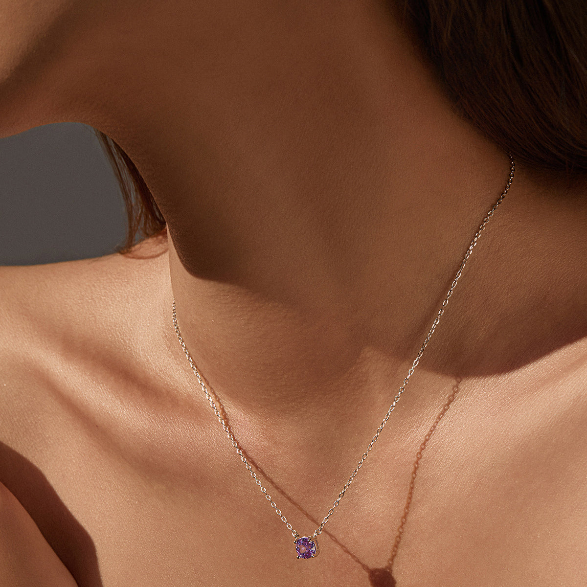 925 Sterling Silver Rose Cut Lavender Zircon Solitaire Necklace 80200530