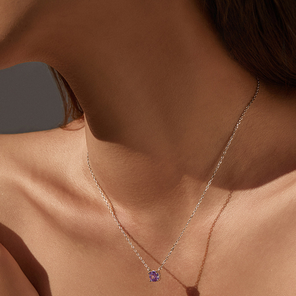 925 Sterling Silver Rose Cut Lavender Zircon Solitaire Necklace 80200530