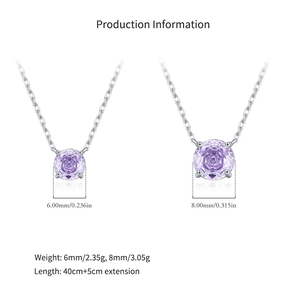 925 Sterling Silver Rose Cut Lavender Zircon Solitaire Necklace 80200530
