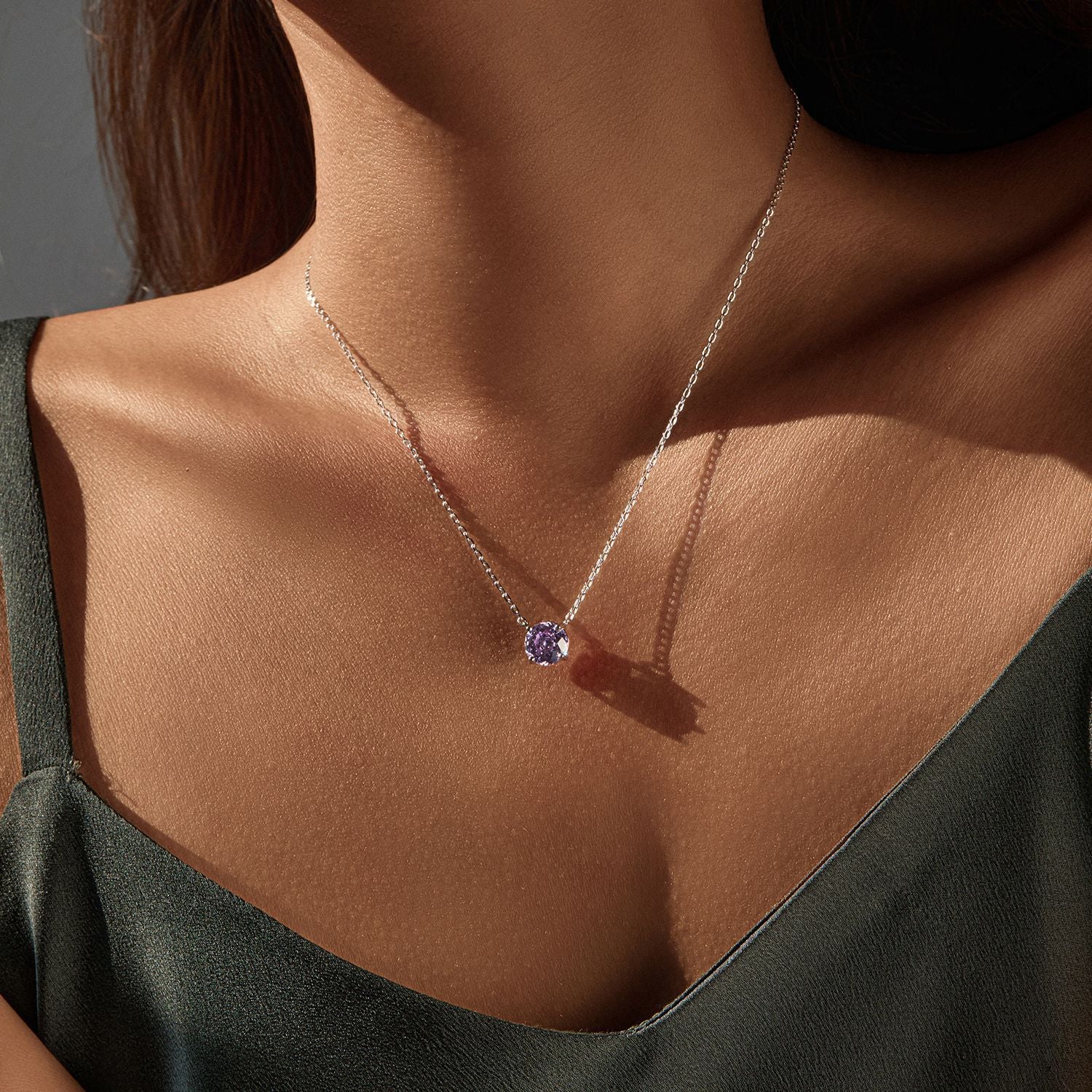 925 Sterling Silver Rose Cut Lavender Zircon Solitaire Necklace 80200530
