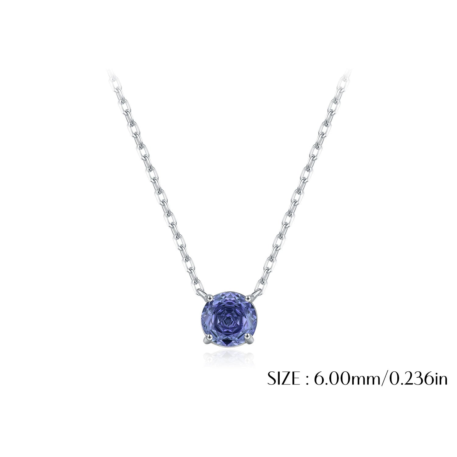 925 Sterling Silver Rose Cut Tanzanite Blue Zircon Solitaire Necklace 80200531