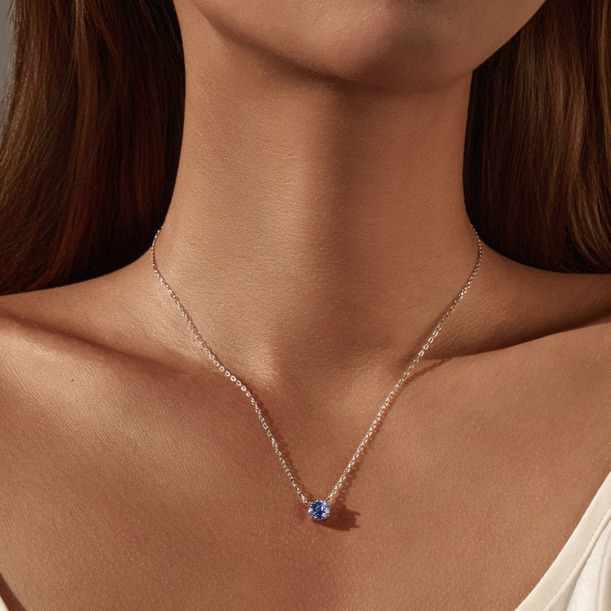 925 Sterling Silver Rose Cut Tanzanite Blue Zircon Solitaire Necklace 80200531