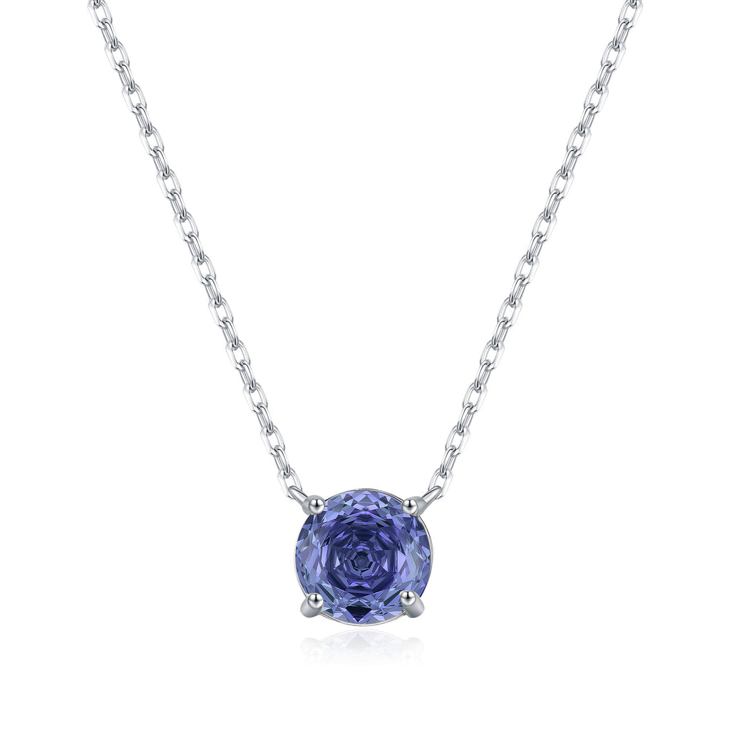925 Sterling Silver Rose Cut Tanzanite Blue Zircon Solitaire Necklace 80200531