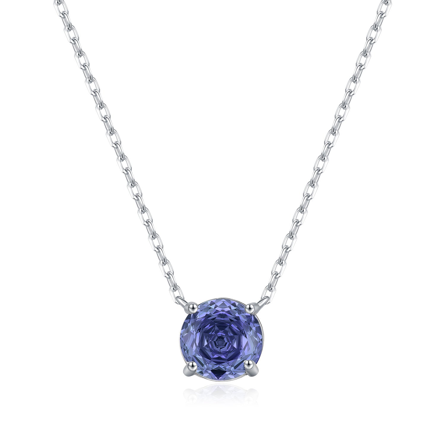 925 Sterling Silver Rose Cut Tanzanite Blue Zircon Solitaire Necklace 80200531