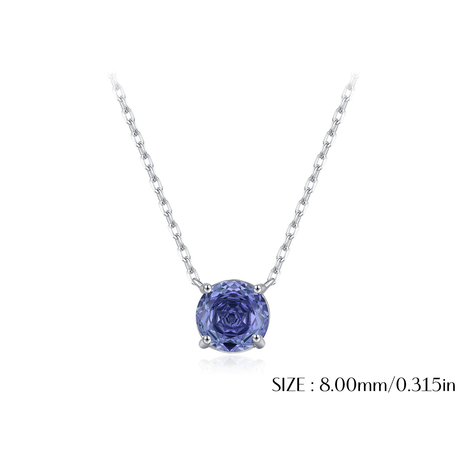 925 Sterling Silver Rose Cut Tanzanite Blue Zircon Solitaire Necklace 80200531