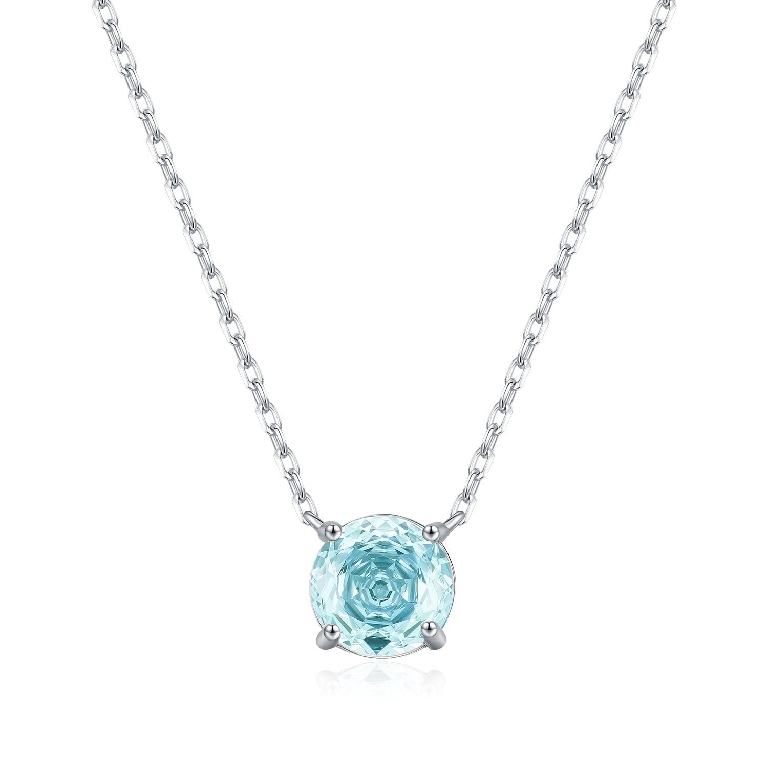 925 Sterling Silver Rose Cut Sea Blue Zircon Solitaire Necklace 80200532