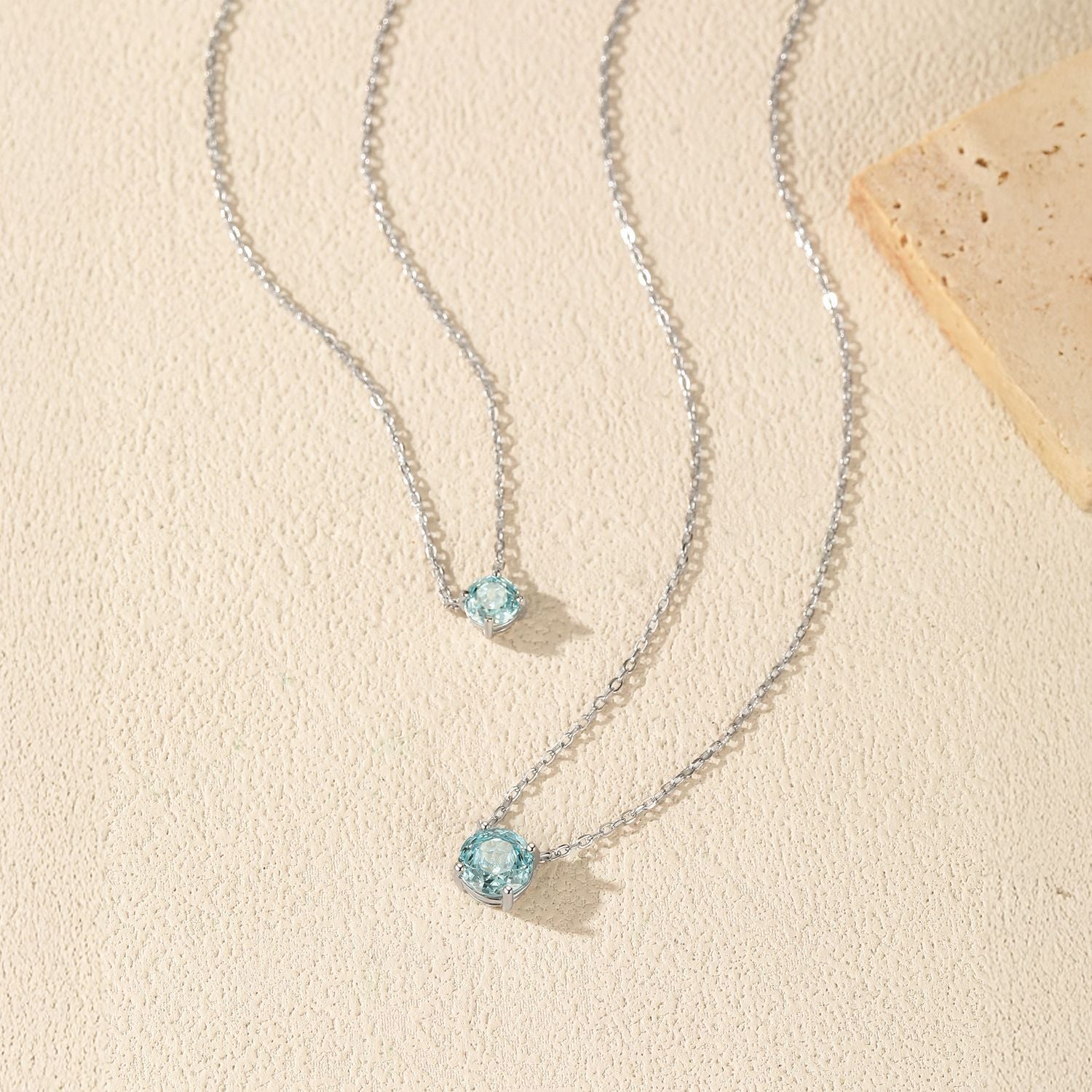 925 Sterling Silver Rose Cut Sea Blue Zircon Solitaire Necklace 80200532