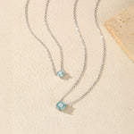 925 Sterling Silver Rose Cut Sea Blue Zircon Solitaire Necklace 80200532