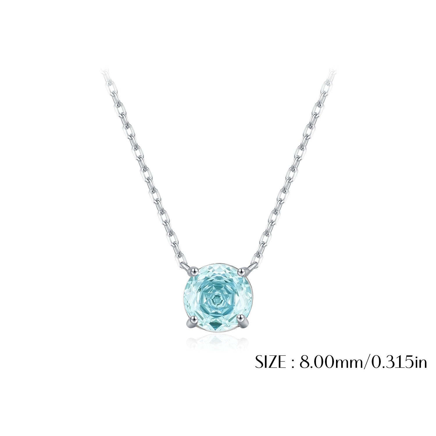 925 Sterling Silver Rose Cut Sea Blue Zircon Solitaire Necklace 80200532