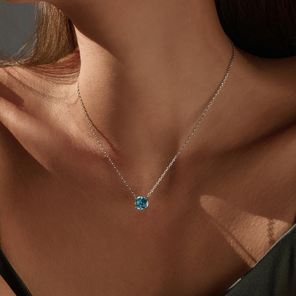 925 Sterling Silver Rose Cut Sea Blue Zircon Solitaire Necklace 80200532