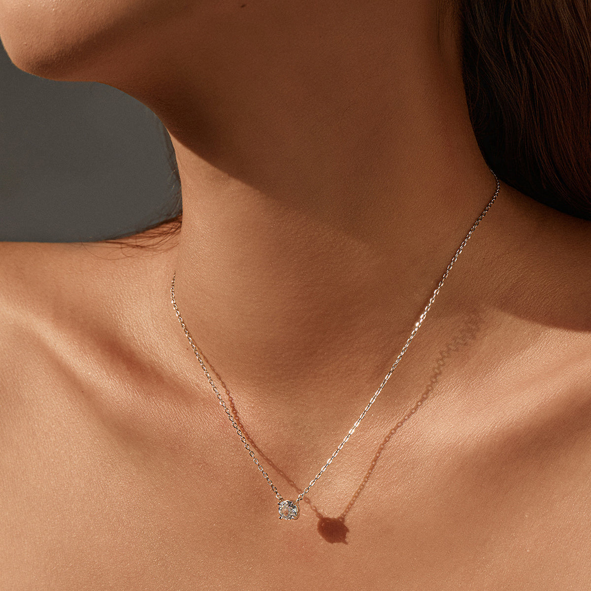925 Sterling Silver Rose Cut White Zircon Solitaire Necklace 80200533