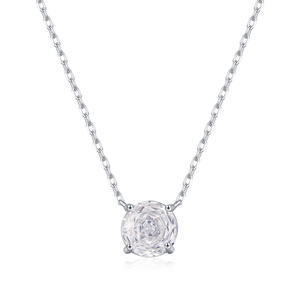925 Sterling Silver Rose Cut White Zircon Solitaire Necklace 80200533