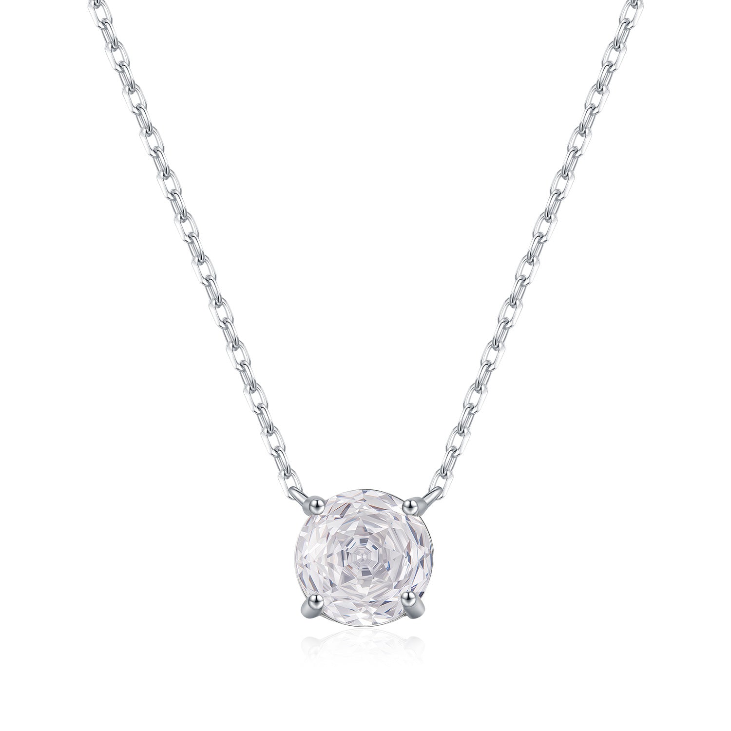 925 Sterling Silver Rose Cut White Zircon Solitaire Necklace 80200533