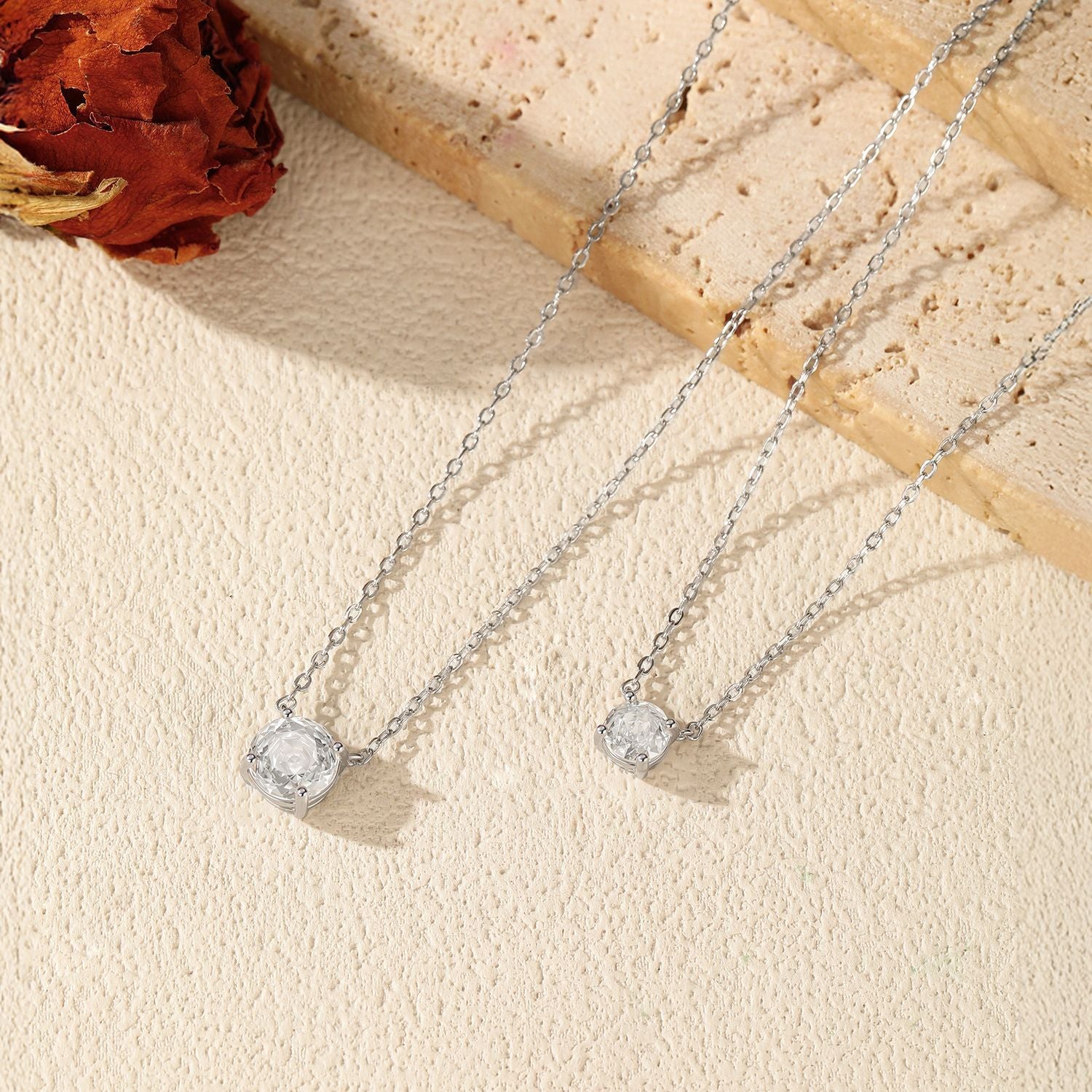 925 Sterling Silver Rose Cut White Zircon Solitaire Necklace 80200533