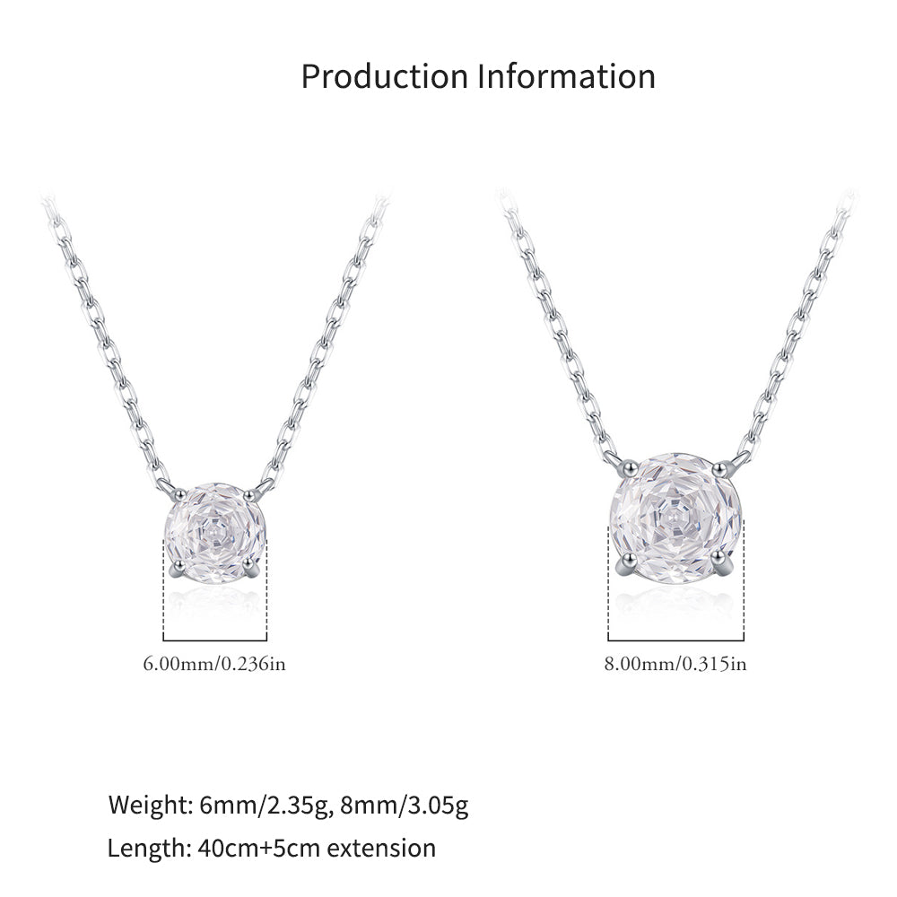 925 Sterling Silver Rose Cut White Zircon Solitaire Necklace 80200533