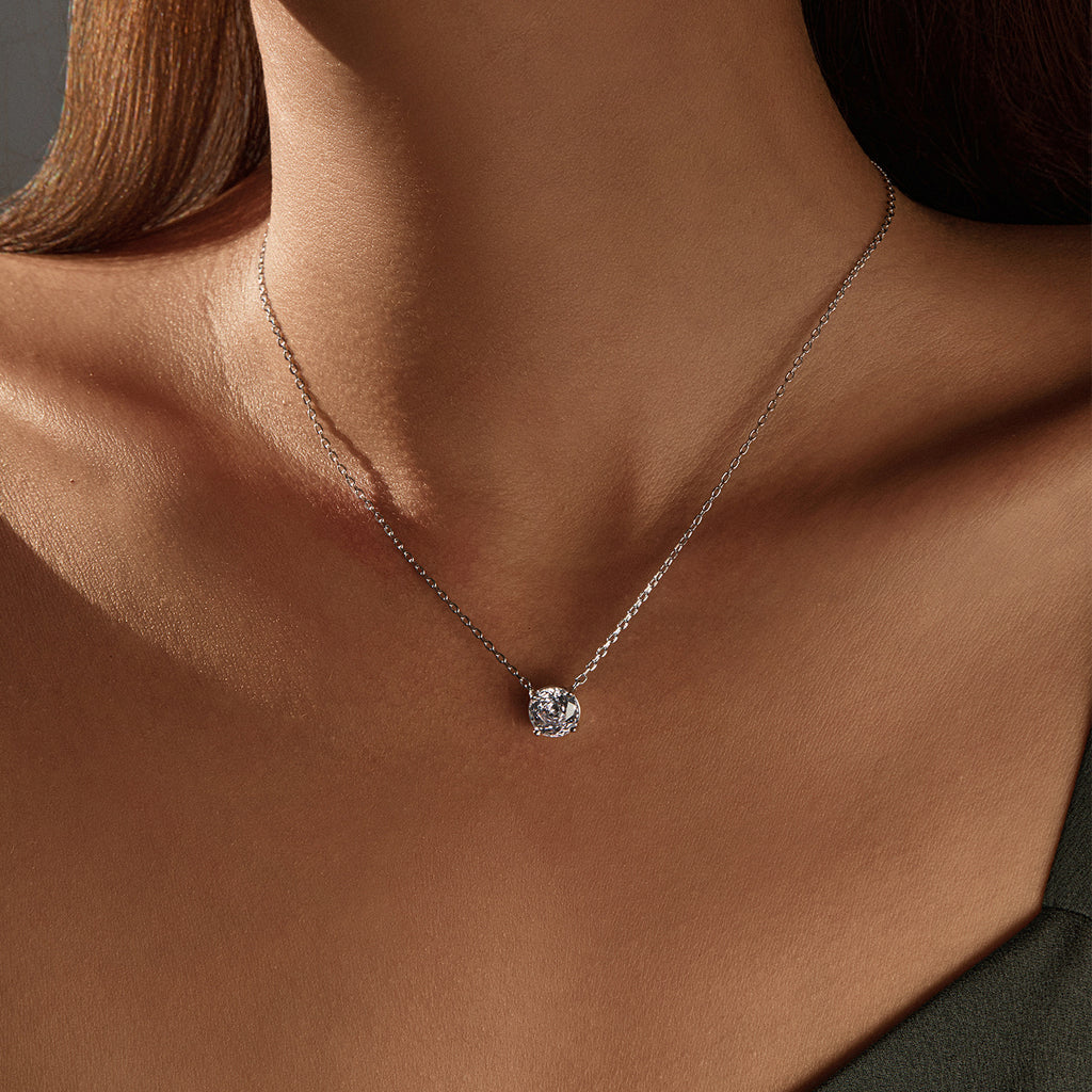 925 Sterling Silver Rose Cut White Zircon Solitaire Necklace 80200533