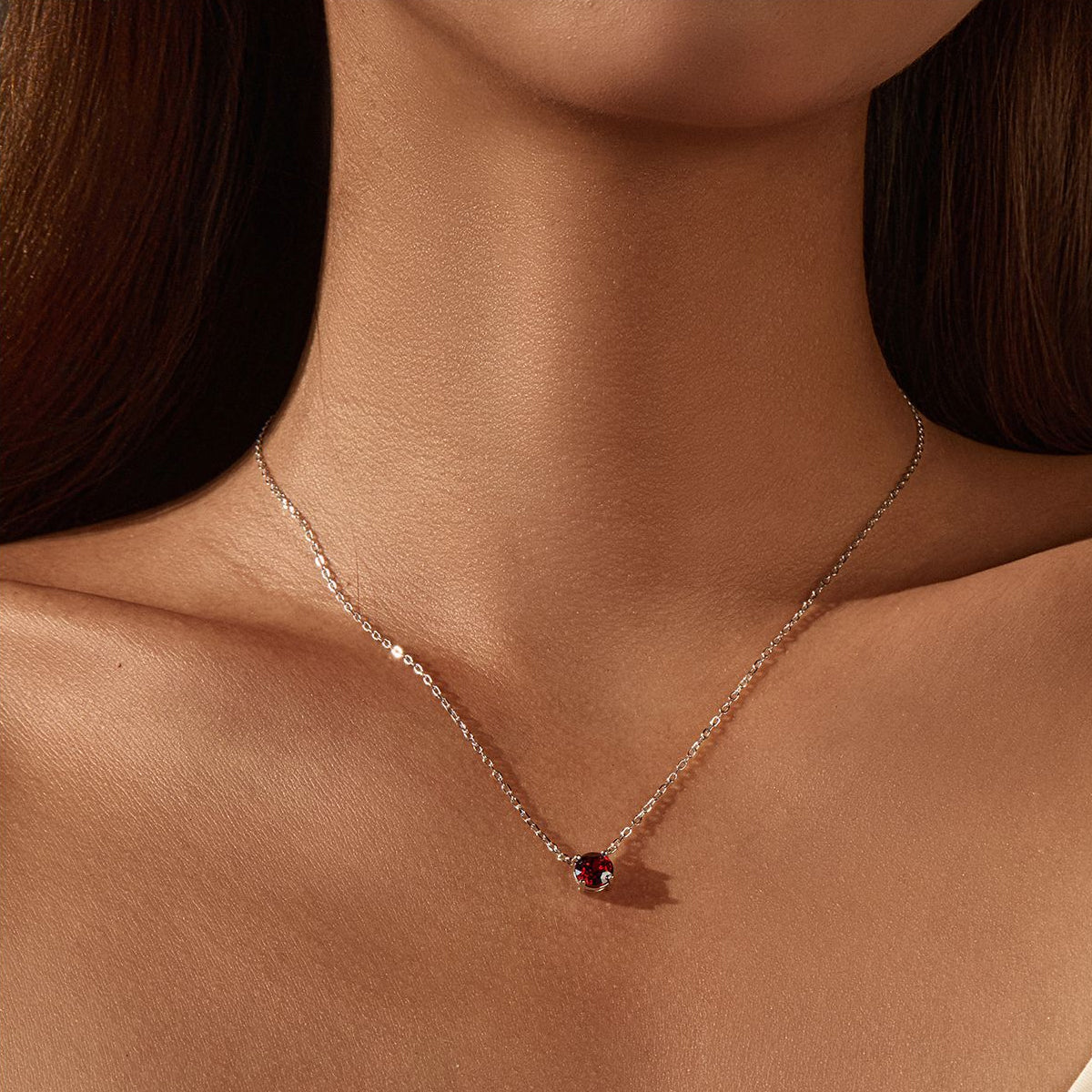 925 Sterling Silver Rose Cut Garnet Red Zircon Solitaire Necklace 80200534