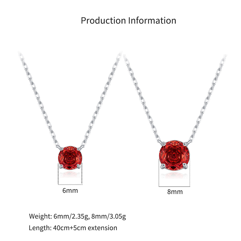 925 Sterling Silver Rose Cut Garnet Red Zircon Solitaire Necklace 80200534